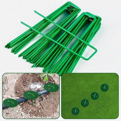100 PCS Landscape Staples + 100 PCS Gaskets, U-Shaped Galvanized Garden Stakes Landscaping Fabric Sod Pins, Landscape Pins Stakes for Weed Barrier Fabric Ground Cover, 6 Inch