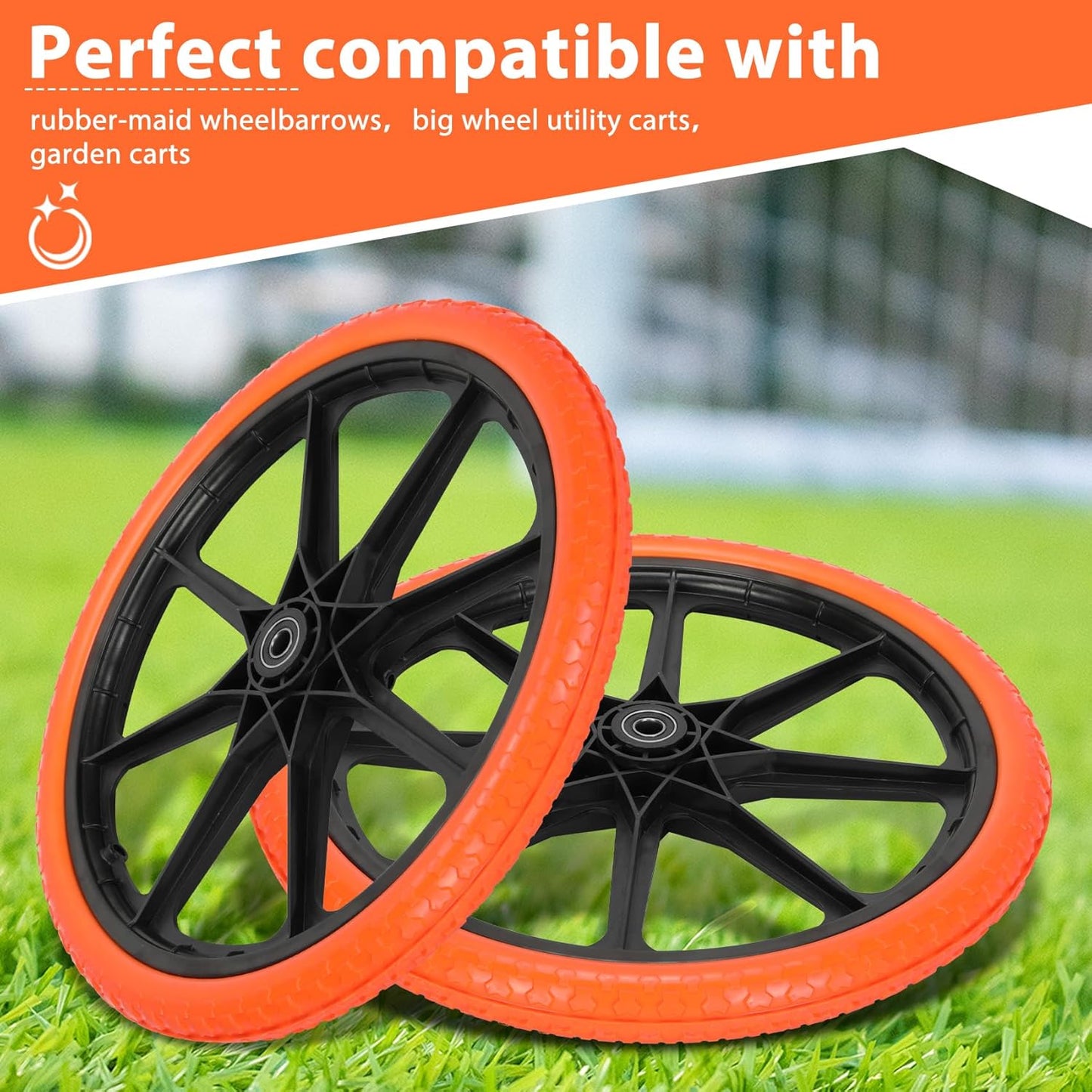 Upgraded 20x1.95" Flat Free Tires Compatible with rubber-maid Wheelbarrow Wheels, 20" Flat Free Tires with 3/4" Bearing Replacement for rubber-maid Cart Wheels/Big Wheel Utility Carts(3/4" Bearing)