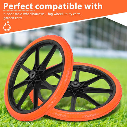 Upgraded 20x1.95" Flat Free Tires Compatible with rubber-maid Wheelbarrow Wheels, 20" Flat Free Tires with 3/4" Bearing Replacement for rubber-maid Cart Wheels/Big Wheel Utility Carts(3/4" Bearing)