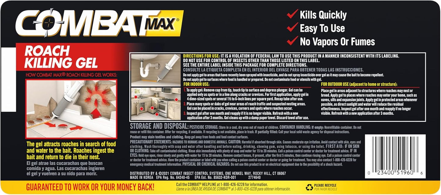 Combat Max Roach Killing Gel for Indoor and Outdoor Use, 1 Syringe, 2.1 Ounce (Pack of 2)
