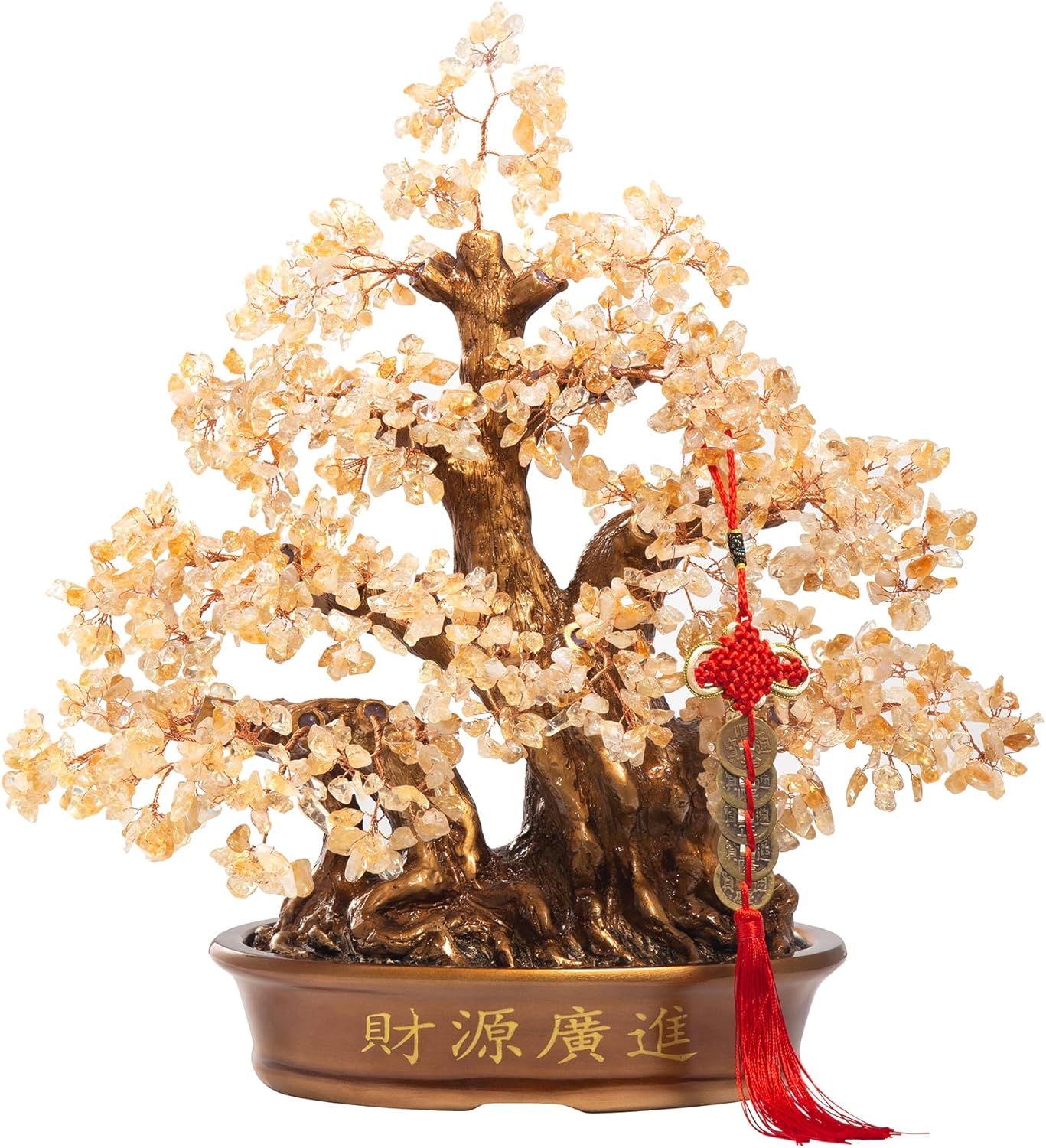 Natural Citrine Gemstone Crystal Bonsai Tree of Life （1,300 Gemstone Count） Large Feng Shui Money Chakra Tree for Luck and Wealth Desk Decoration 18 Inches