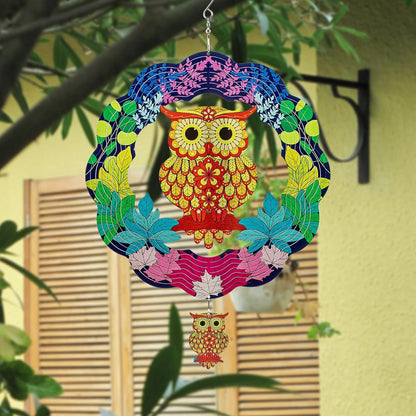 TUOKING Owl Wind Spinners Outdoor Metal 3D Hanging Art Wind Spinner 12 Inch Stainless Steel for Yard and Garden Decoration Worth Gift for Women