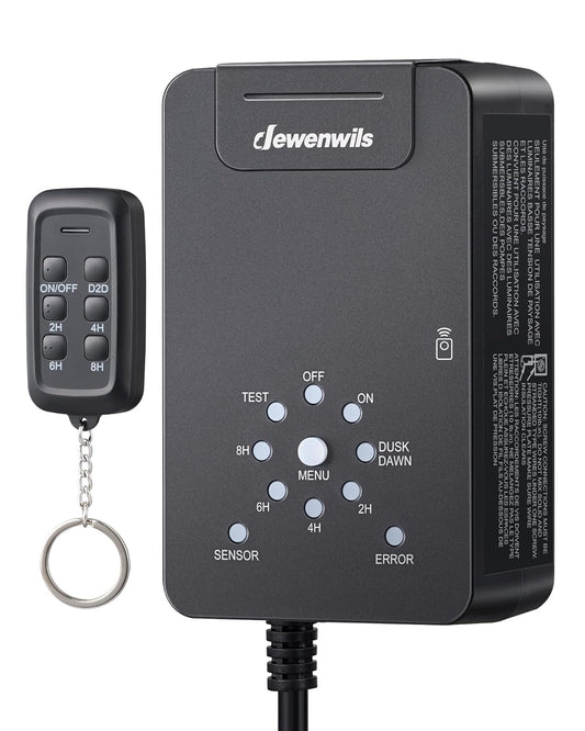 DEWENWILS 60W Low Voltage Transformer with Remote Control, 120V AC to 12V DC, Dusk to Dawn Sensor & Timer, Weatherproof Low Voltage Landscape Transformer for Spotlights, Garden Lights, Pathway Lights