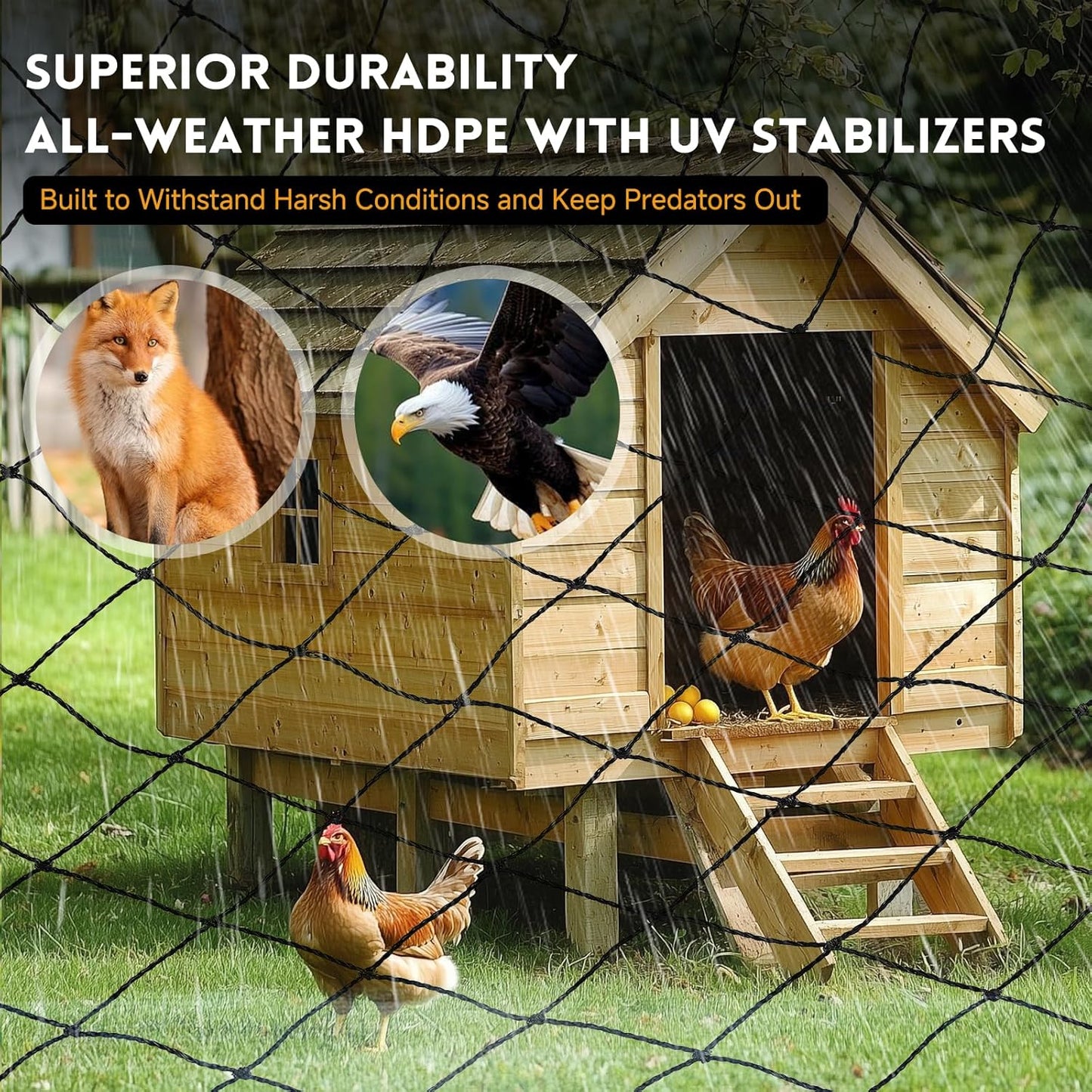 Heavy Duty Chicken Netting for Hawks with 1" Mesh, 25x25 ft Reinforced HDPE Bird Netting & Poultry Net, Deer Fence Netting for Protecting Fruit Trees, Vegetables & Plants from Birds & Other Animals