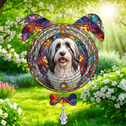 Bearded Collie Dog Ears Wind Spinner, Bearded Collie Wind Spinner Hanging for Yard and Garden