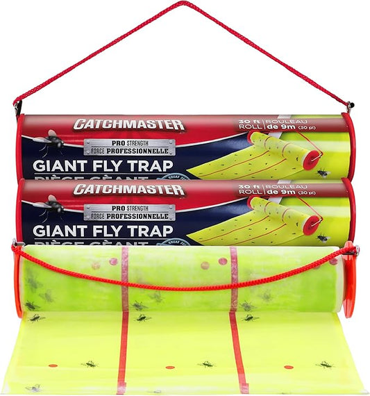 Catchmaster Giant Fly Glue Trap 3-Pack 30 Feet Each, Adhesive Fly Traps Outdoor, Sticky Bug Catcher, Bulk Flying Insect Paper Roll, Pest Control for Garage, Barn, Greenhouse & Garbage Room