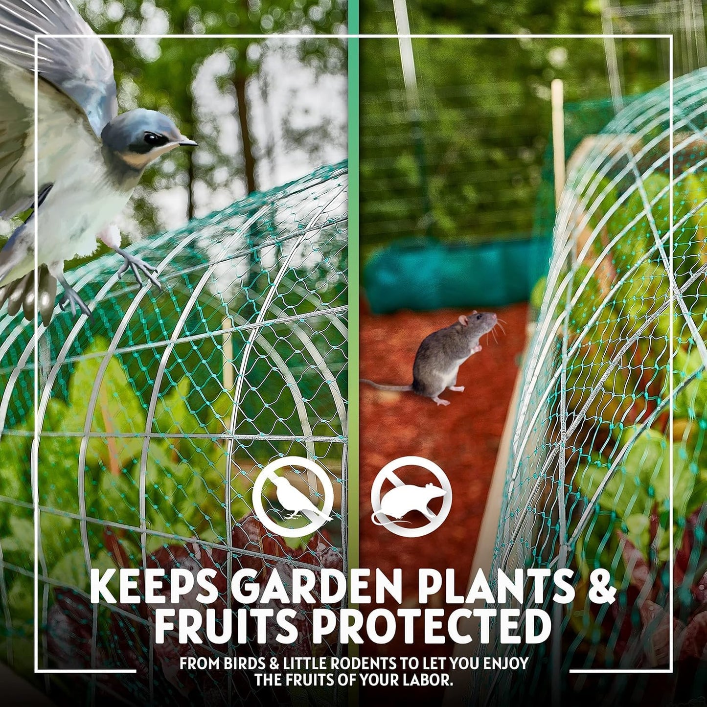 6-1/2 x 33 ft. Green Gentle Garden Netting/Row Cover/Screen | Protect Secure to Keep Away Birds and Rodents from Fruit, Vegetable, Flowers and Sensitive Plants, While Allowing Water and air in