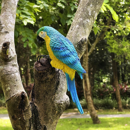Realistic Parrot Sculpture Resin Hanging Parrots Garden Statues Lifelike Bird Figurines Landscape Ornament Patio Yard Lawn Figurine Tree Decor, Outdoor Garden Wall Statues (Blue)