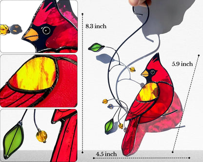 Red Cardinal Stained Glass Bird Suncatcher for Mom, Grandma, Women - Real Glass Window Hanging Ornament - Handmade Bird Lover Home Decor (Gifts Ready Packaging)
