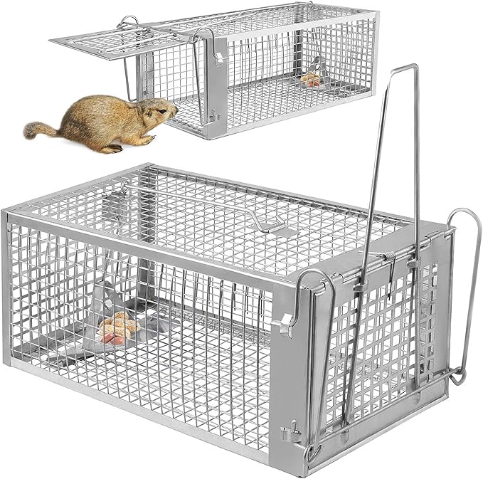 Moclever Humane Rat Trap – Live Catch & Release Mouse Trap for Indoor & Outdoor Use | No-Kill Metal Cage for Chipmunks, Small Rats, Voles, Hamsters | Durable & Reusable Rodent Trap