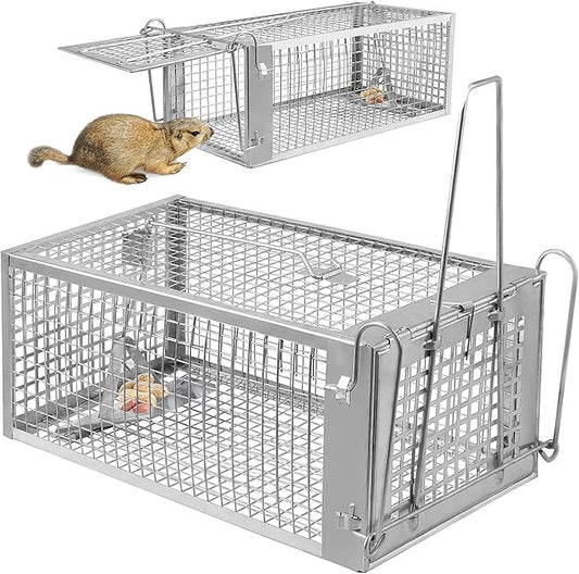 Moclever Humane Rat Trap – Live Catch & Release Mouse Trap for Indoor & Outdoor Use | No-Kill Metal Cage for Chipmunks, Small Rats, Voles, Hamsters | Durable & Reusable Rodent Trap