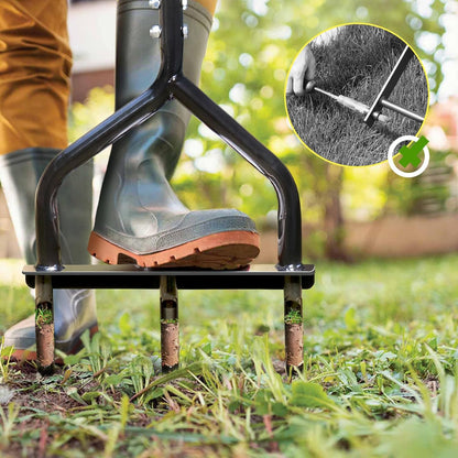 JARDINEER Manual Push Lawn Aerator Coring Tool, Plug Aerators with 3 Hollow Tine, 5-Inch Deep Yard Aeration Tool, Soil Core Aerators with Wider Handle