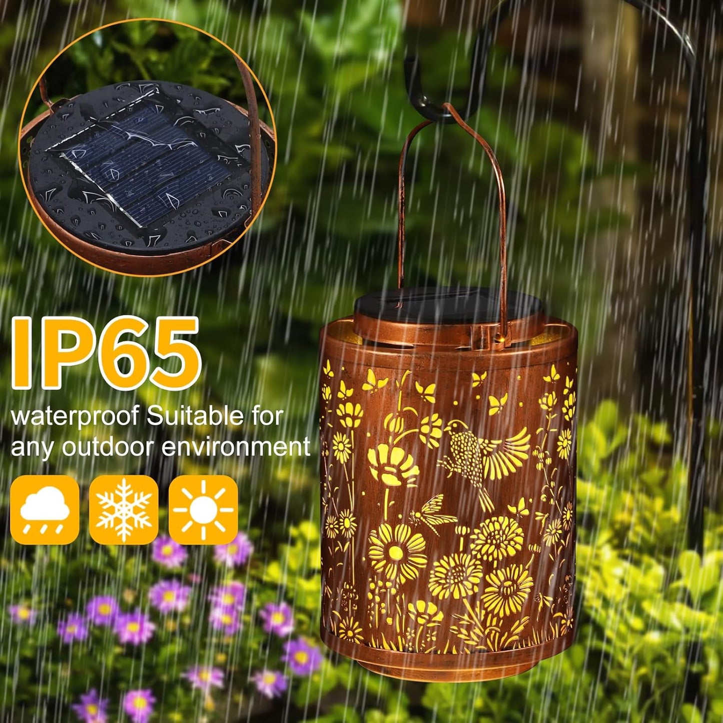 Solar Lanterns Garden Decor Birthday Gifts for Women Mon Grandma Metal Hanging Solar Lights Waterproof Outdoor Decoration for Outside LED Lanterns for Yard Patio Lawn (Birds)