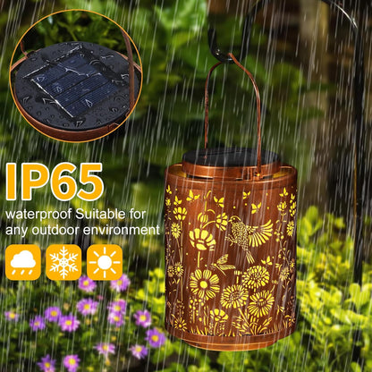 Solar Lanterns Garden Decor Birthday Gifts for Women Mon Grandma Metal Hanging Solar Lights Waterproof Outdoor Decoration for Outside LED Lanterns for Yard Patio Lawn (Birds)