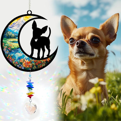 Chihuahua Suncatcher, Personalized Pet Loss Gift with Name & Date, Heart-Shaped Crystal Sun Catcher, Dog Remembrance Sympathy Rainbow Maker for Window & Garden