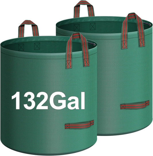 2-Pack 132 Gallons Leaf Bags, Reusable Yard Waste Bags, Heavy Duty Lawn Bags with 4 Handles for