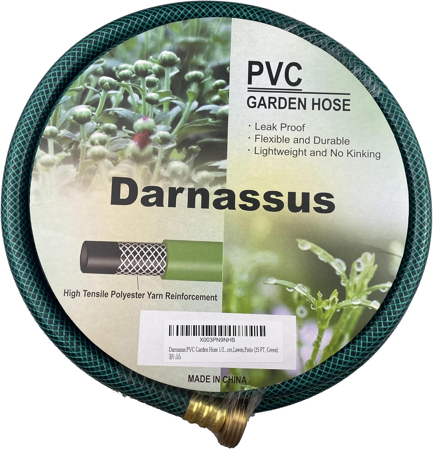 PVC Garden Hose 1/2 Inch Green Heavy Duty Water Hose with Solid Brass Fittings,No Leaking, Flexible,for outdoors,Lawns,Patio (25 FT, Green, Brass Fittings)