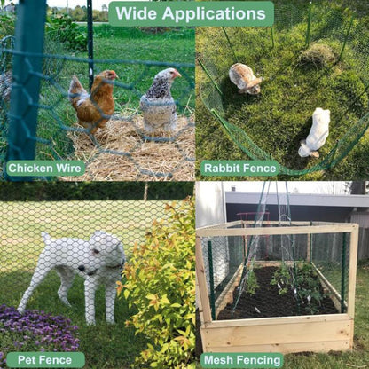 Chicken Wire for Crafts, Wire Netting Hexagonal Garden Poultry Chicken Wire Netting, Pet/Rabbit/Chicken Wire Fencing,0.8inch Hexagonal Galvanized PVC Coated Mesh Fence (Green, 13.7"x118")