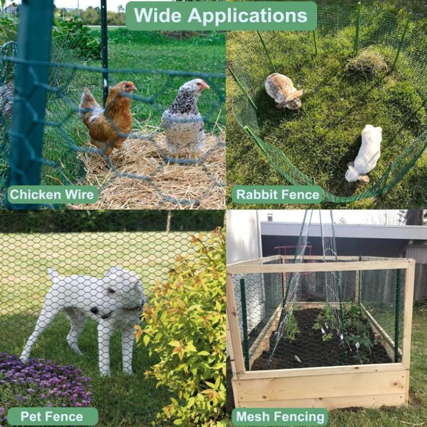Chicken Wire for Crafts, Wire Netting Hexagonal Garden Poultry Chicken Wire Netting, Pet/Rabbit/Chicken Wire Fencing,0.8inch Hexagonal Galvanized PVC Coated Mesh Fence (Green, 15.7"x236")