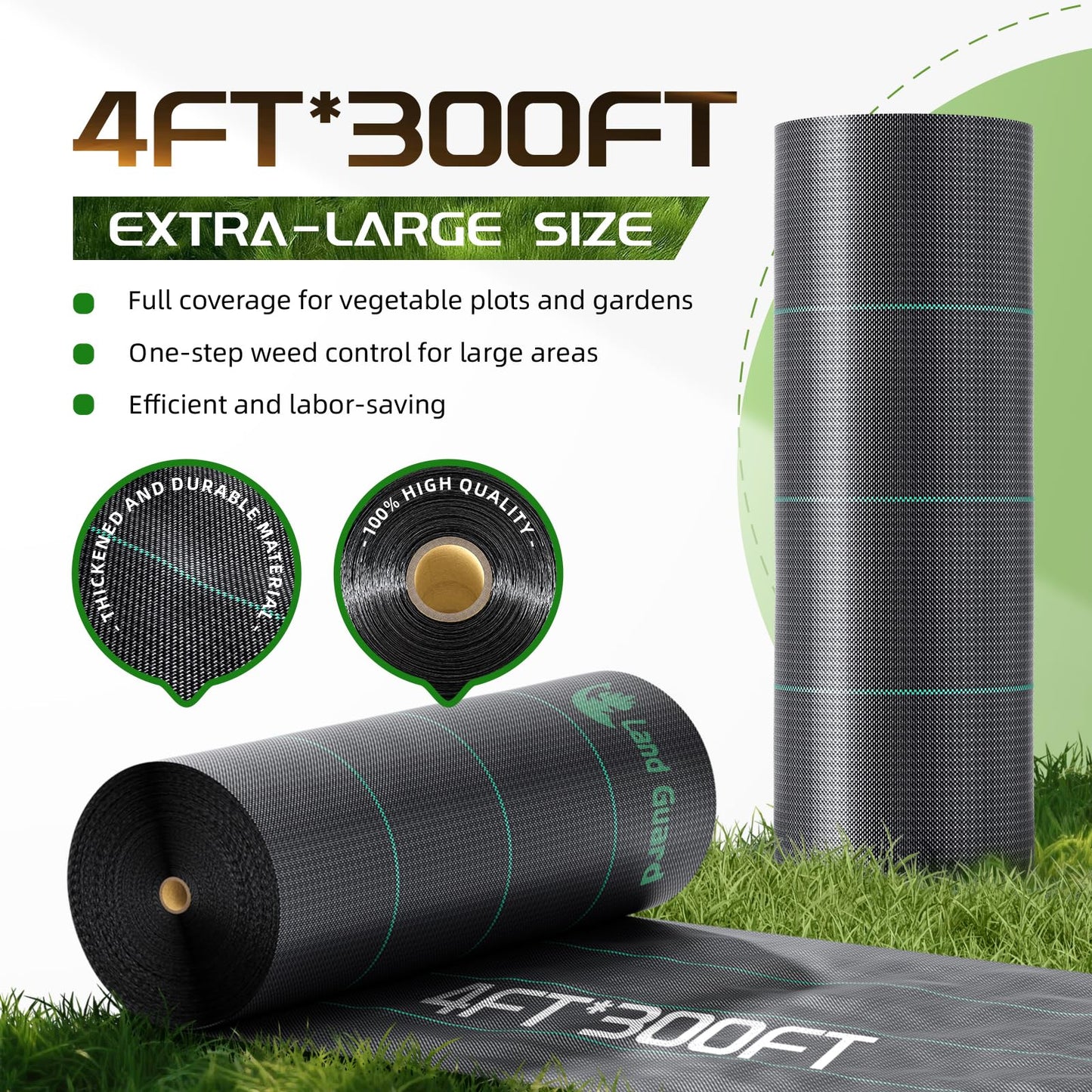 Land Guard 4ft x 300ft Weed Barrier Fabric Heavy Dusty, Ground Cover, Weed Mat, Woven Landscape