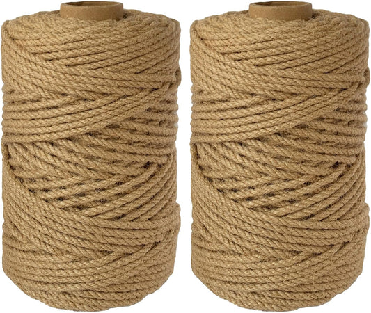 2-Pack Natural Jute Twine Rope, 4mm x 656ft Heavy Duty & Eco-Friendly - for Crafts, Gardening, Cat