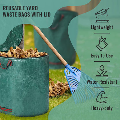 Gardenpal 3 Pack 72 Gallons Reusable Yard Waste Bags with lid, Garden Waste Bags Container Heavy Duty with 4 Handles