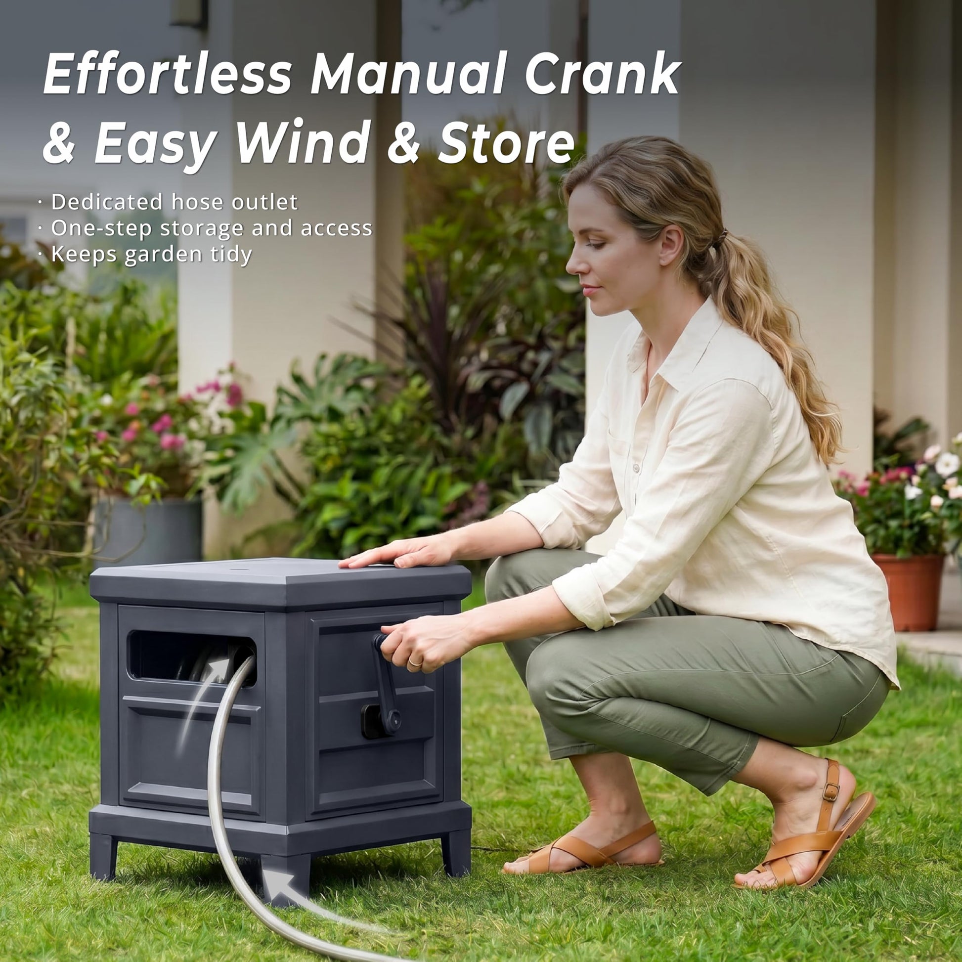 Garden Hose Reel Hideaway, Heavy Duty Metal Hose Reel Box Holds 125FT x 5/8" Hose, Steel Hose