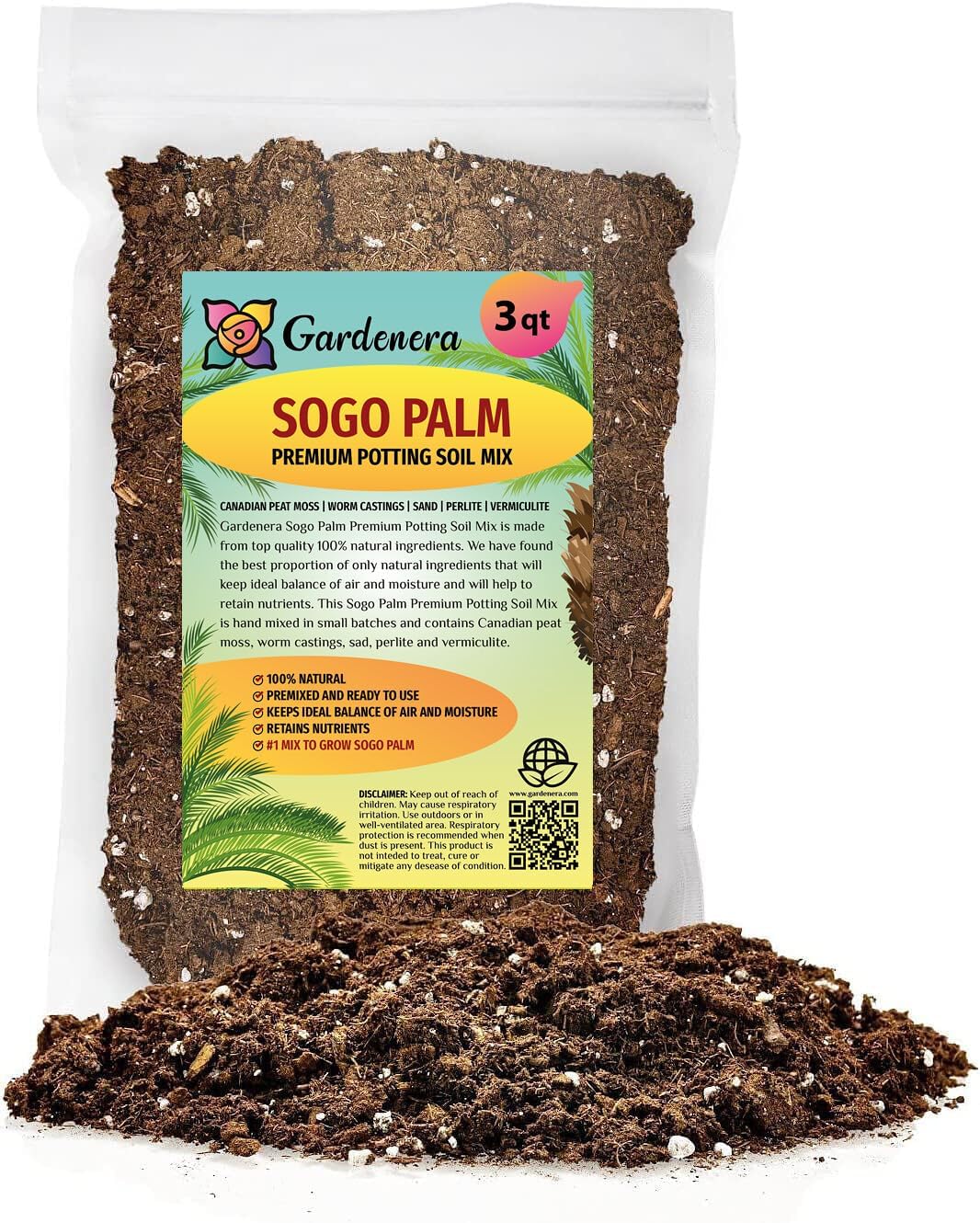 GARDENERA SOGO Palm Plant Potting Soil - Enhance Beauty and Health with Professional Grade Nutrient-Rich Mix - 3 Quart