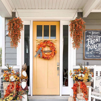 RECUTMS Artificial Fall Flowers Artificial Hanging Plants Faux Autumn Plants Faux Hanging Plants Fake for Indoor Outdoors,No Basket (Orange)