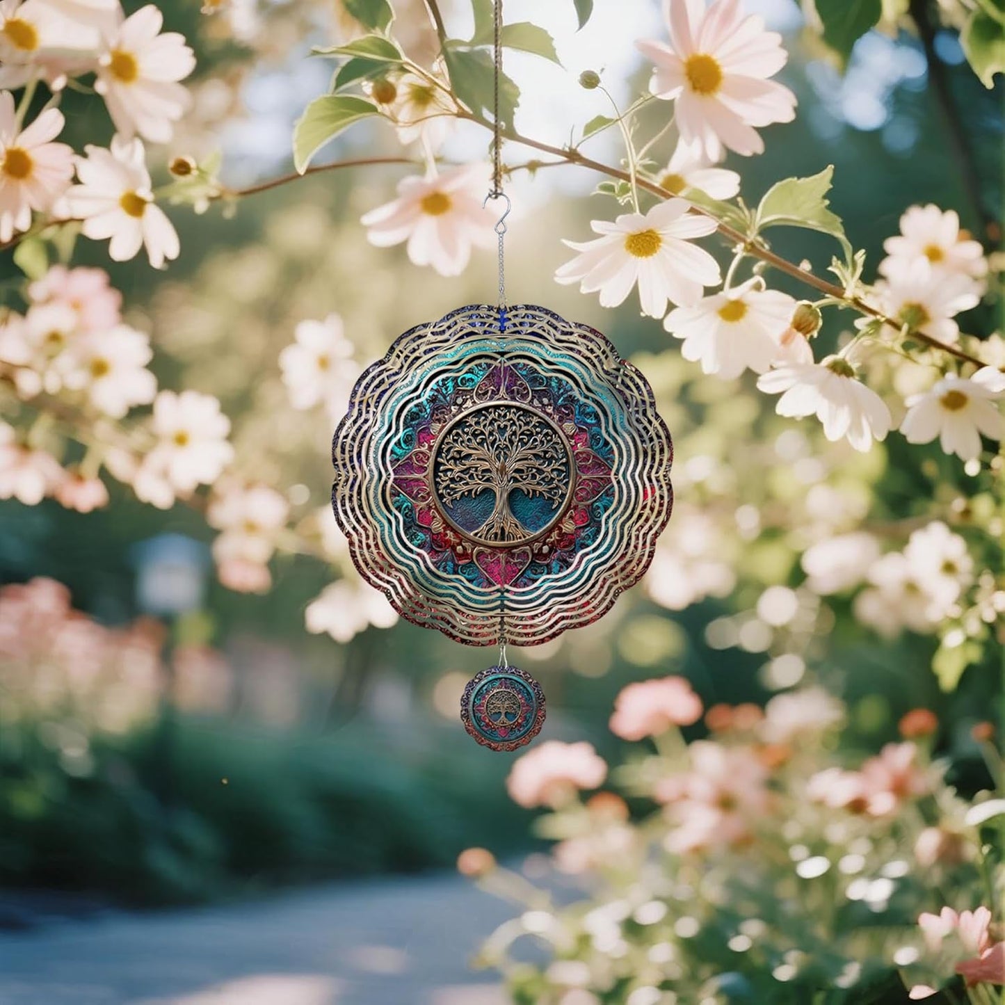 Wind Spinners Outdoor, Retro Boho Tree of Life 3D Stainless Steel Wind Sculpture Spinner for Garden Outside Hanging Decor Mother's Day Christmas Birthday Gifts for Women Men Mom Nana 7.8 in