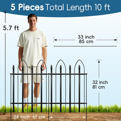 Garden Fence 32 inch H x 24 inch W (5 Panels, Total 10 feet), Metal Decorative Border Folding Fence, Landscape Fencing for Dog, Flower Bed, Yard, Animal Barrier