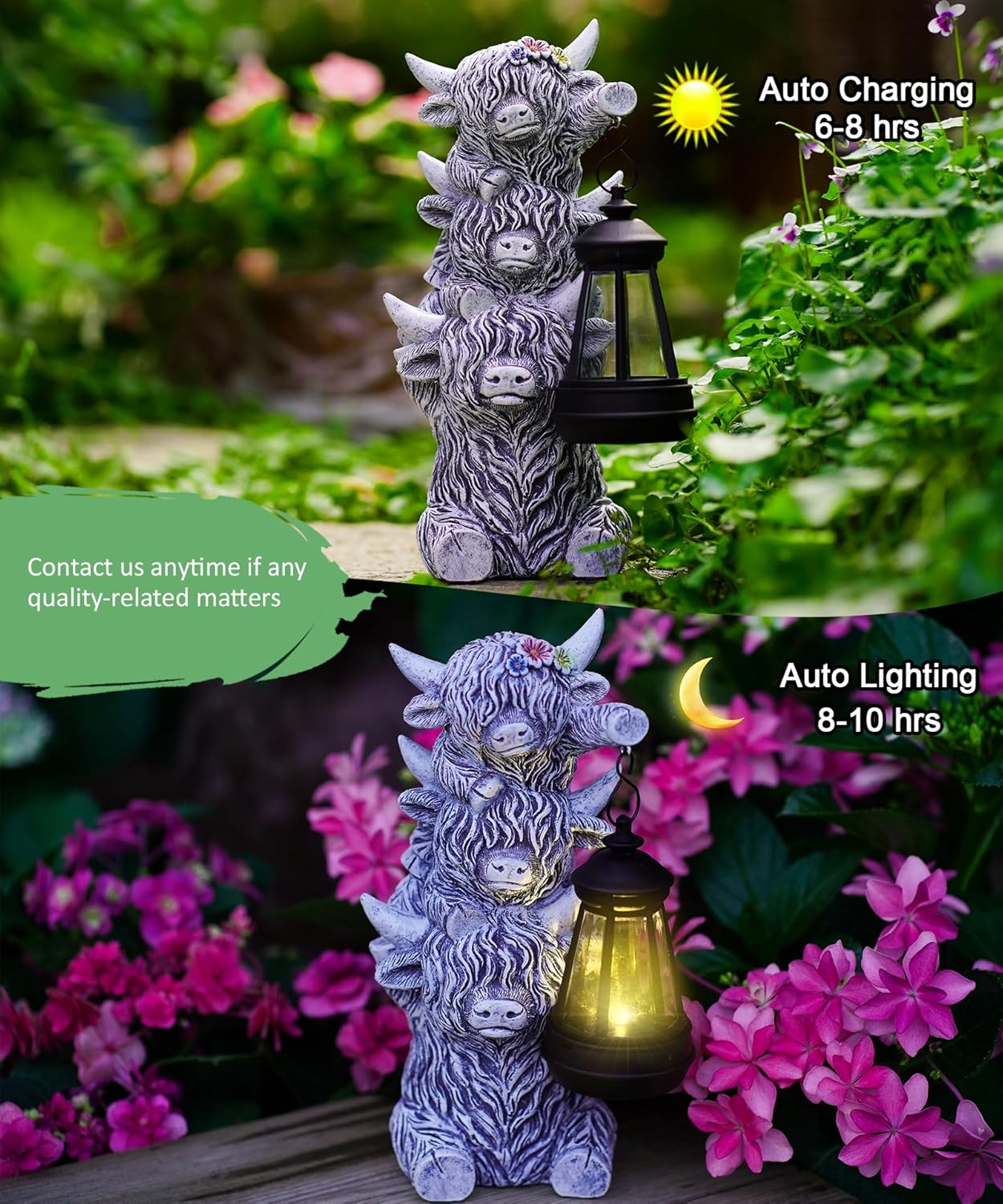 Solar Highland Cow Outdoor Decor:Garden Statue Outside Lantern Ornaments for Yard Lawn Patio Porch- Unique Gifts for Mom Women Grandma(Grey)