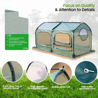 Pop up Greenhouse Tent Cover Tunnel Plant House,Large Gardening Flower Sunshine Room with Mesh Windows,Backyard PE Greenhouse Cover for Cold Frost Protector with Stakes and Rope Guys