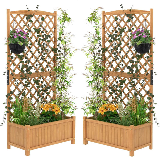 S AFSTAR Raised Garden Bed Outdoor Set of 2, 35.5x17.5x71-inch Planter Box with Trellis & Removable Bottom Base, Trellis Planter for Hanging Baskets, Idea for Patio Balcony Yard Against Wall