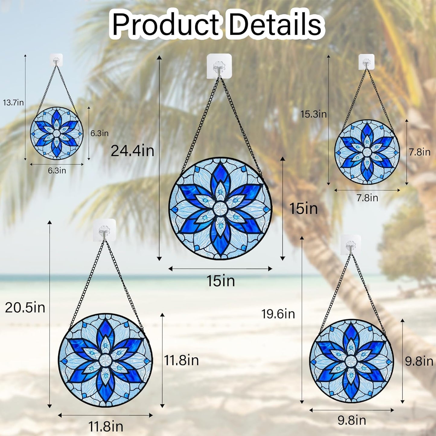 Stained Glass Window Hanging, Blue Tiffany Style Flowers Sun Catcher for Window Door Home Decor Suncatcher Christmas Mother's Day Birthday Gifts for Women Men Mom and Nana 15 in