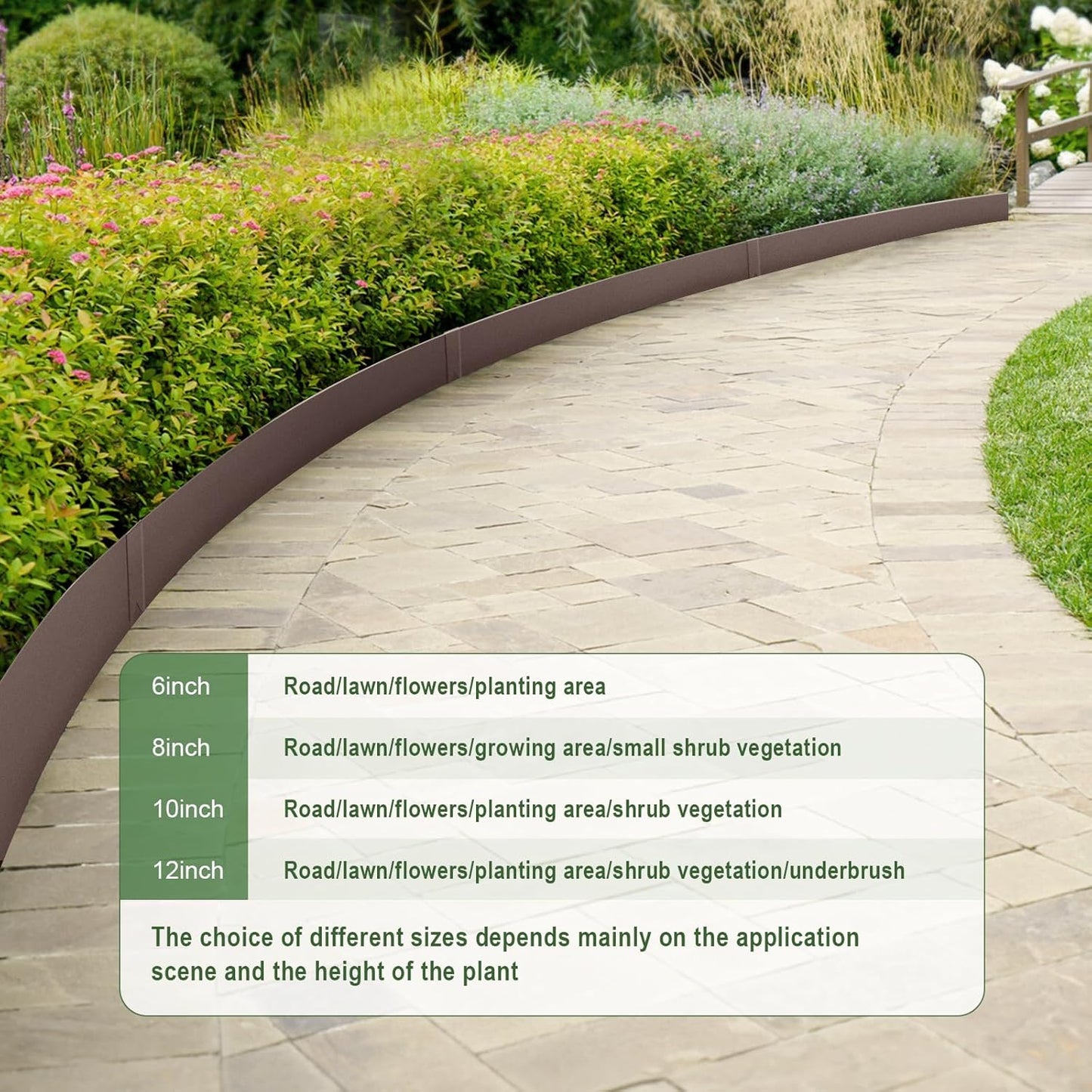 6PCS 40" L x 6" H Brown Landscape Edging - Each (20ft Total) Galvanized Steel Edge for Lawn Yard- No-Dig Hammer-in Heavy Duty Metal Edging Border with 6 Clips