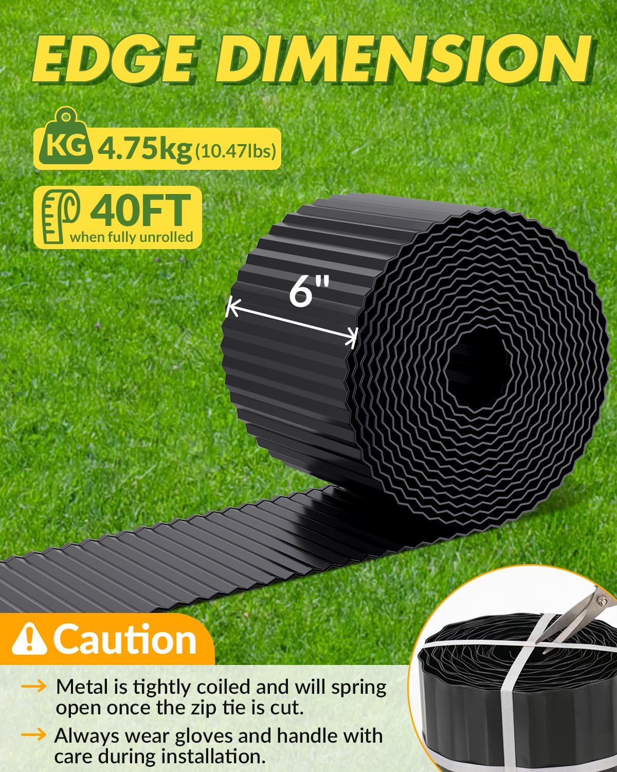 Velway Corrugated Metal Garden Edging - 6" H x 40Ft Sturdy Landscape Edging Border for Lawn, Flower Bed, Paver Edging and Garden Fence - Black