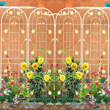 4 Pack Metal Garden Trellis 86.7" H Garden Fence Rustproof Trellis Cream White for Climbing Plants Support Roses Flower Cucumber Outdoor Lawn, White