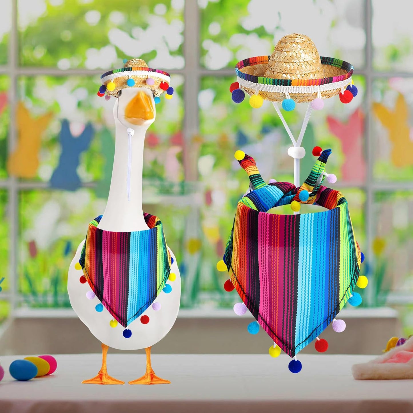 XIMEO Porch Goose Outfit for 17" & 23" Lawn Goose – Funny Cape & Sombrero Clothes Set – Holiday Porch Goose Decoration for Duck or Garden Statues