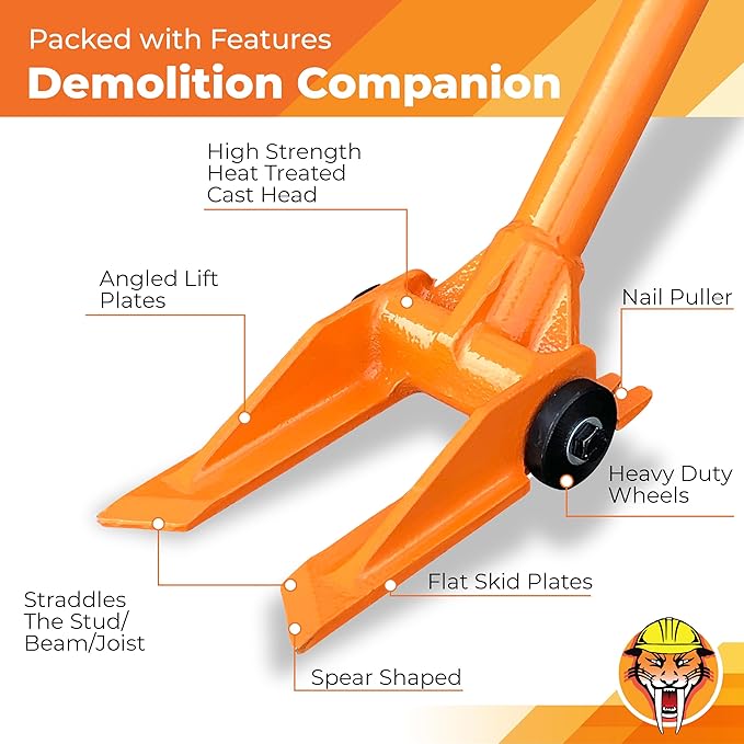 Gutster 60" Round Handle Demolition Bar - Ultimate Flooring/Hardwood Demolition Tool - Long Handle Wrecking Bar for Maximum Leverage - Ergonomic Handle to Apply Pressure Without Wrist Strain