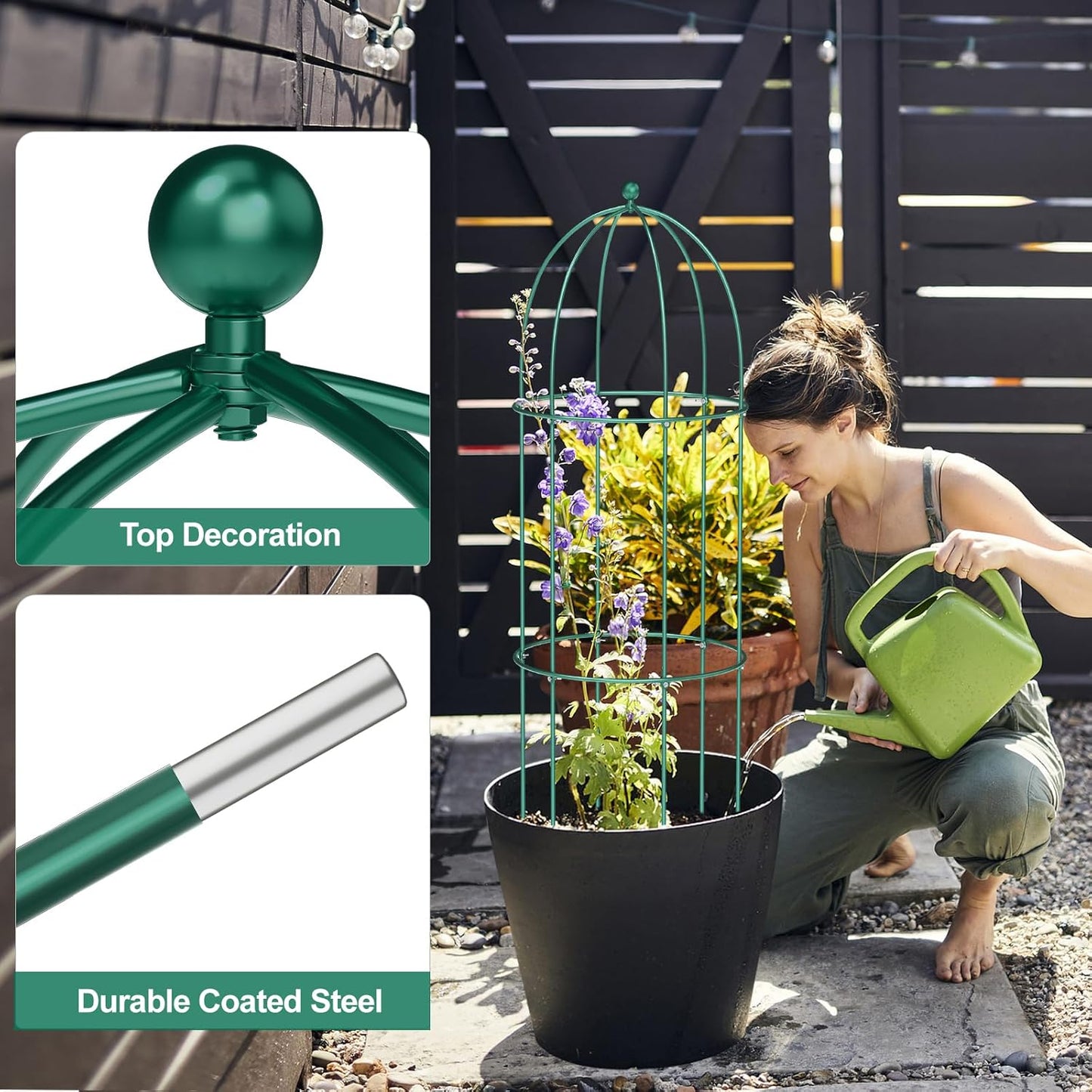 3 Pack Metal Plant Cage Support, 47" H Peony Support Tomato Cage Garden Rose Obelisk Trellis Supports Tower for Clematis Vine Jasmine Supports Outdoor Indoor