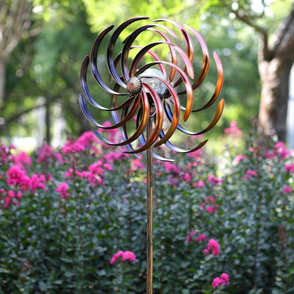 Solar Wind Spinner Improved 360 Degrees Swivel Warm White LED Lighting Glass Ball with Kinetic Wind Spinner Vertical Metal Sculpture Stake Construction for Outdoor Yard Lawn & Garden.