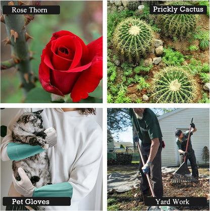 HANDLANDY Long Gardening Gloves for Men & Women, Thorn Proof Rose Pruning Gloves Leather Gauntlets Garden Glove Yard Work Glove (Medium, Green)