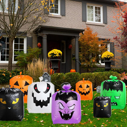 Qilery 24 Pcs Halloween Leaf Lawn Bags Plastic Pumpkin Trash Bags for Leaves with Twist Ties for Halloween Yard Garden Outdoor Party Favors Decorations