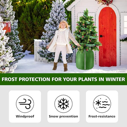 2 Pcs Large Plant Pot Covers for Winter Potted Plant Freeze Protection Cover Frost Jacket with Zipper Drawstring to Keep Outdoor Plants Flowers Shrubs Trees Warm (25.6" D x 19.7" H - Green)