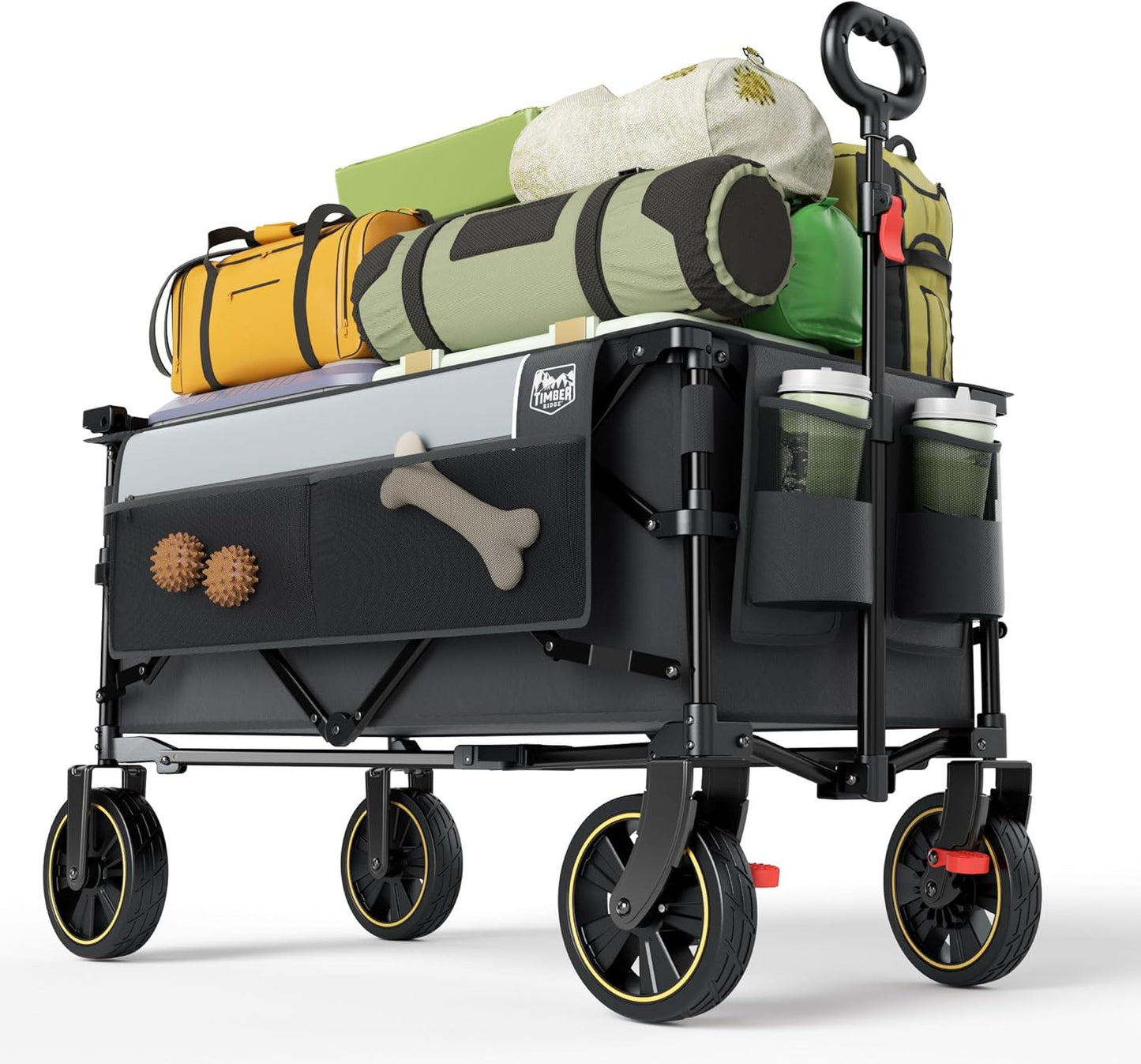 TIMBER RIDGE Collapsible Wagon Cart with Brakes, 400lbs Heavy Duty Large Capacity Compact Portable Folding Wagon, Utility Grocery Cart for Camping, Gardening, Shopping-Grey
