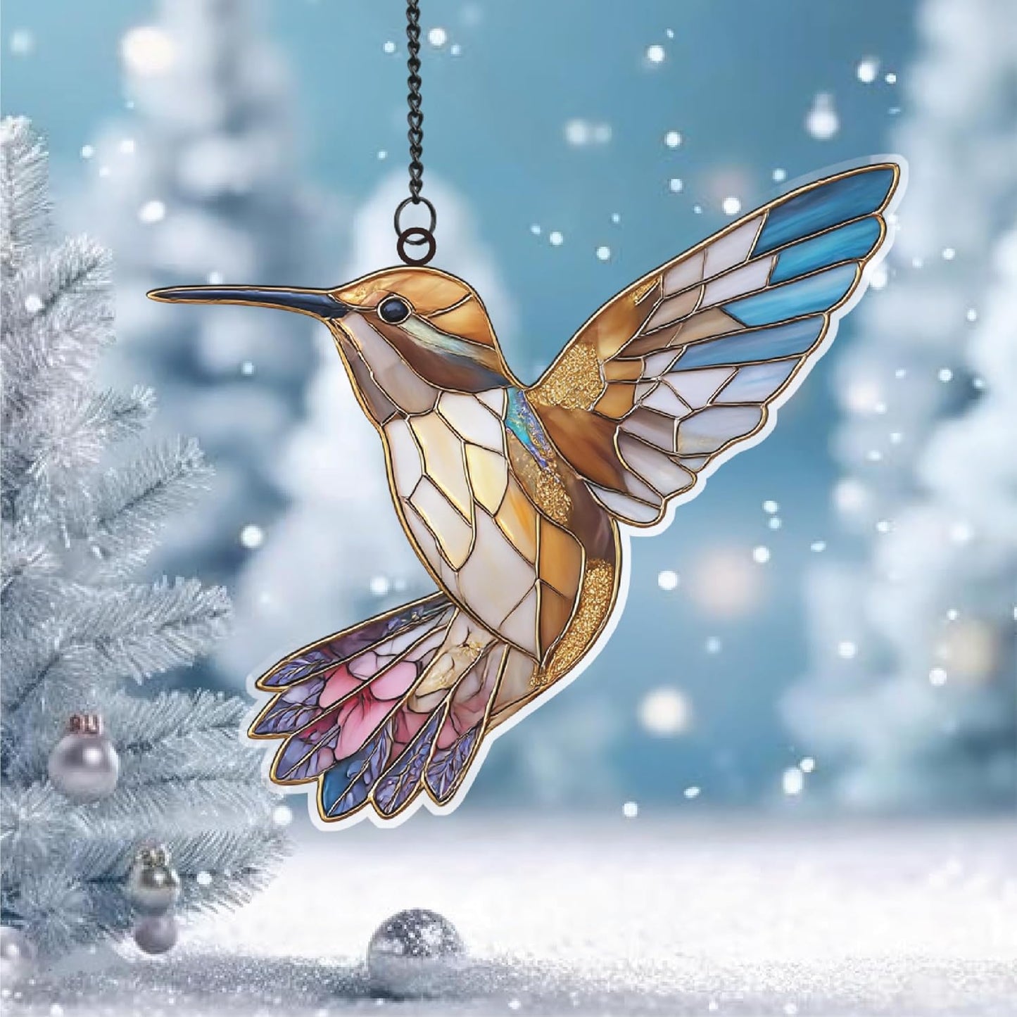 Hummingbird Suncatcher for Windows – Style Hanging Bird Decor, Lightweight Window Ornament, Memorial Gift for Bird Lovers, Mom, Grandma - Christmas Tree Decor (Sun-33)