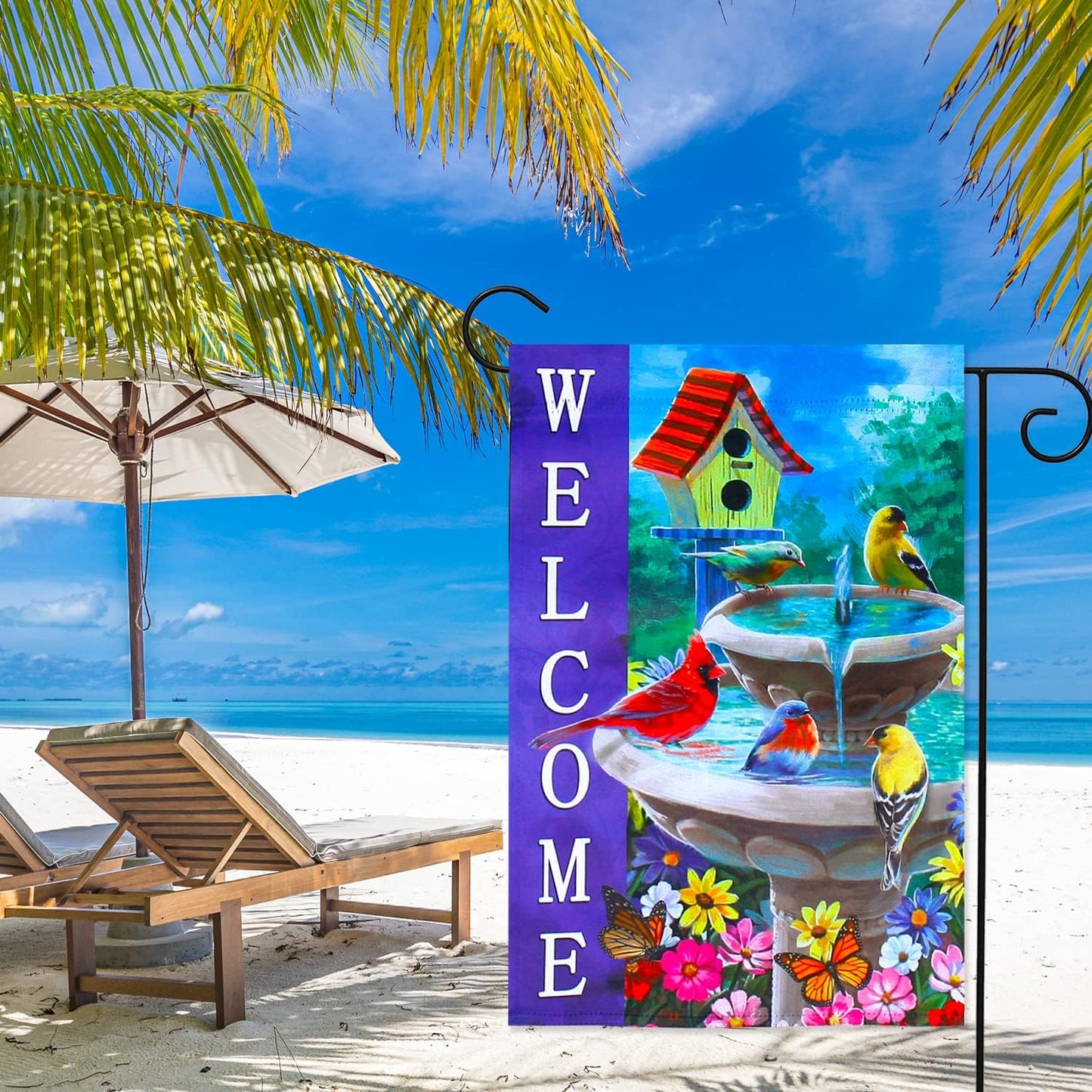 Welcome spring summer bird flags for outside 28x40 double sided, summer house flags, Large Flags Outdoor flags for outside decoration