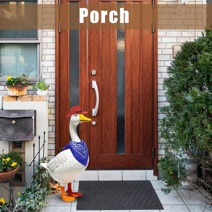 Porch Goose Outfits Western Cowboy Style, Lawn Cement Goose Clothes Outfits for Cement Goose Includes Adjustable Cowboy Hat and Scarf for 23/17″ Outdoor Statue (Blue,Red)