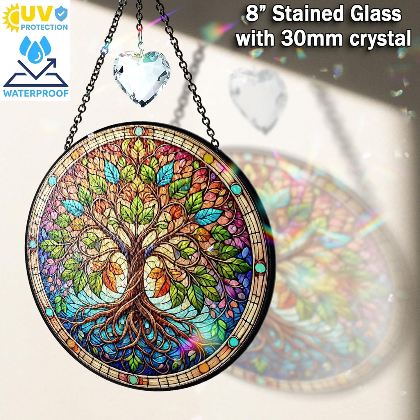 6" Tree of Life Suncatcher, Stained Glass Window Hangings Decorations, Tree Sun Catcher Effect, Suncatcher Decor for Home Garden Housewarming, Spiritual Gifts for Women Men Girl ART-13E-SG6